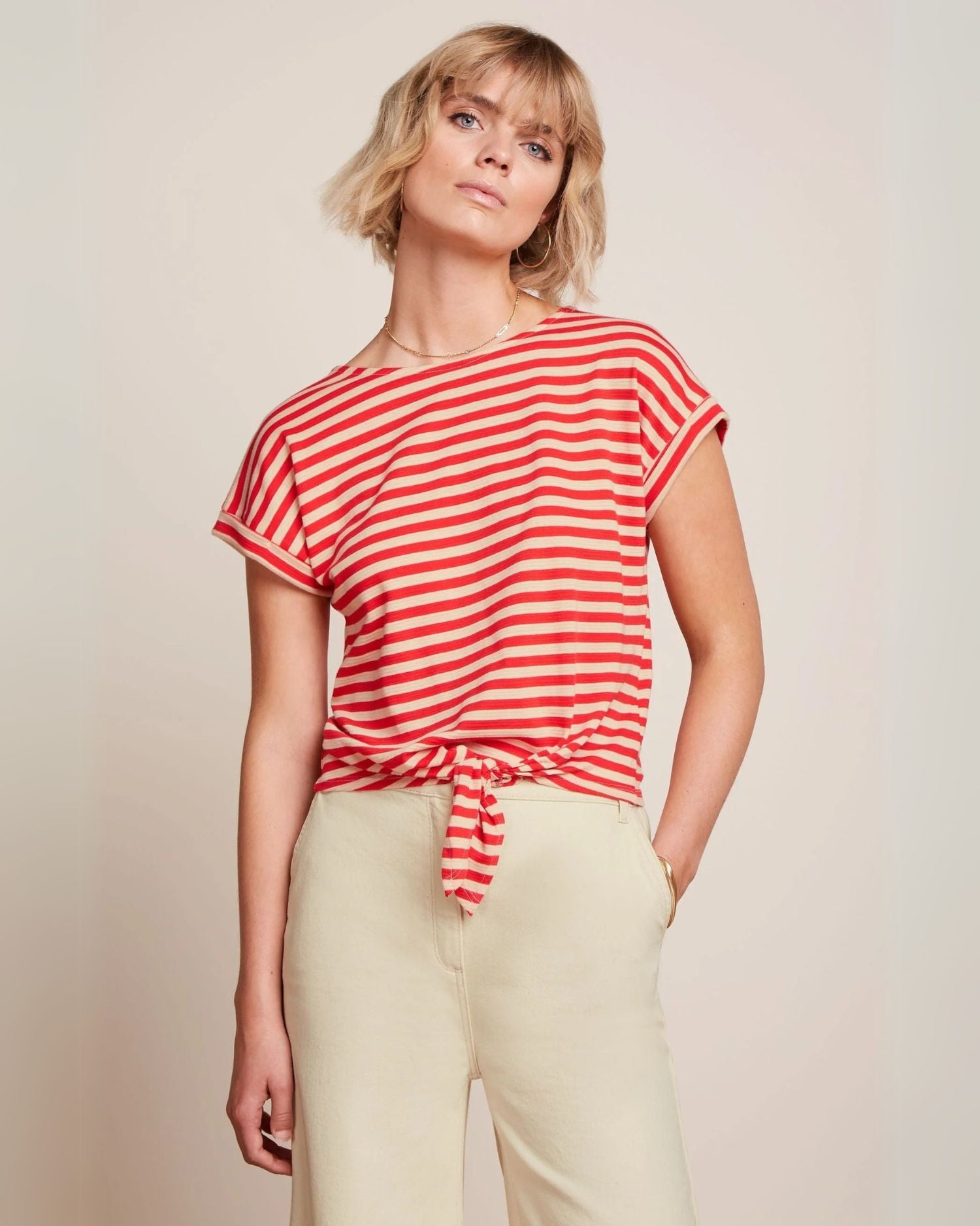 Aria Knot Top Chopito Stripe in Fire Red – Ringeltop mit Knoten