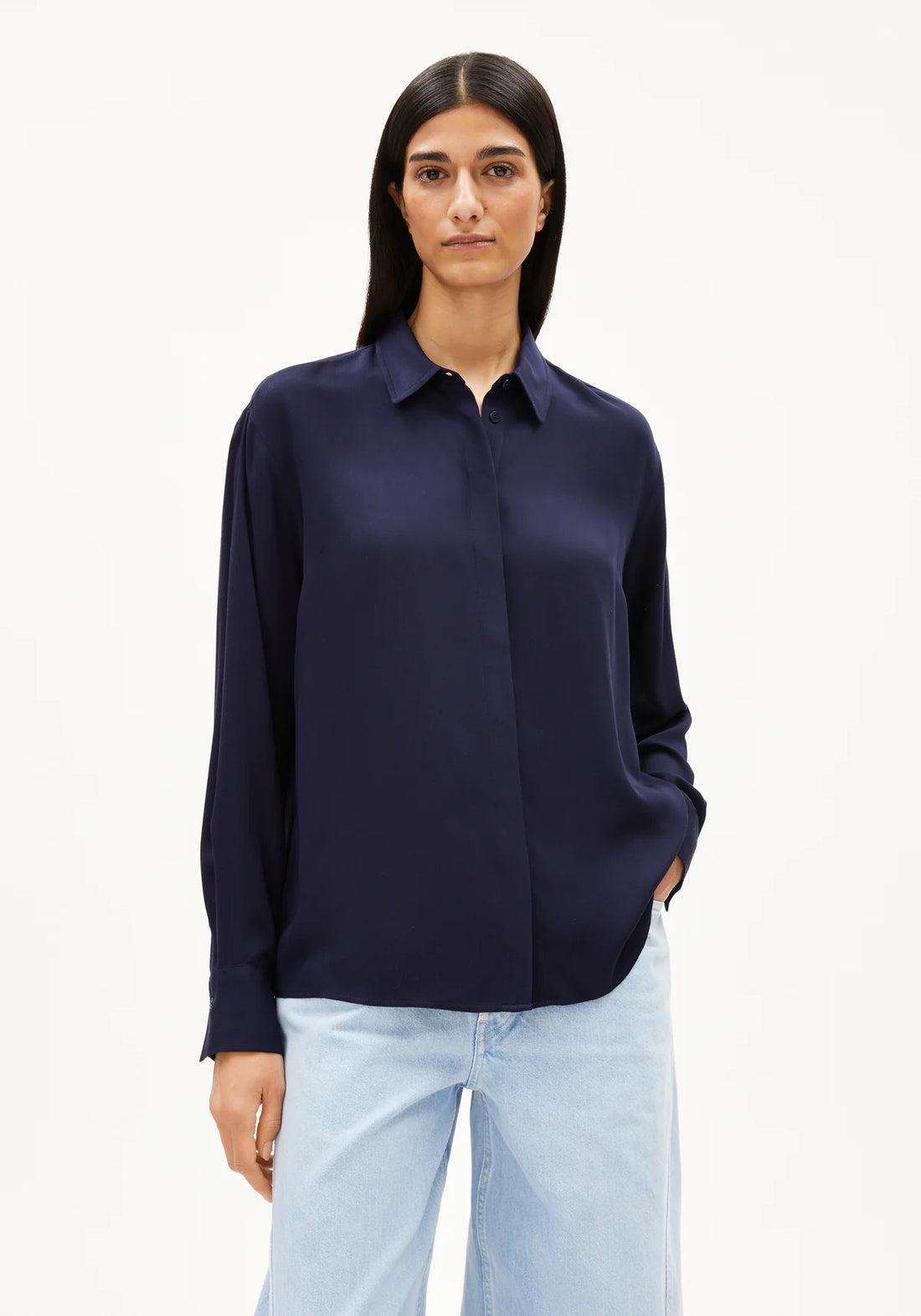 Larisaana Longsleeve Blouse – tinted navy