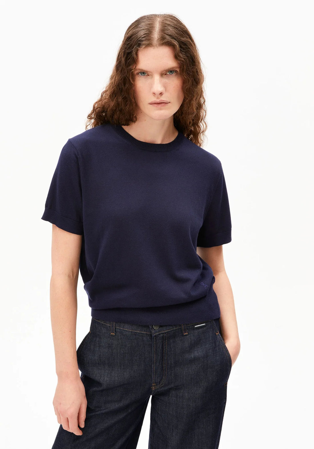 KURZÄRMLIGER STRICKPULLOVER TENCEL™ Lyocell Mix