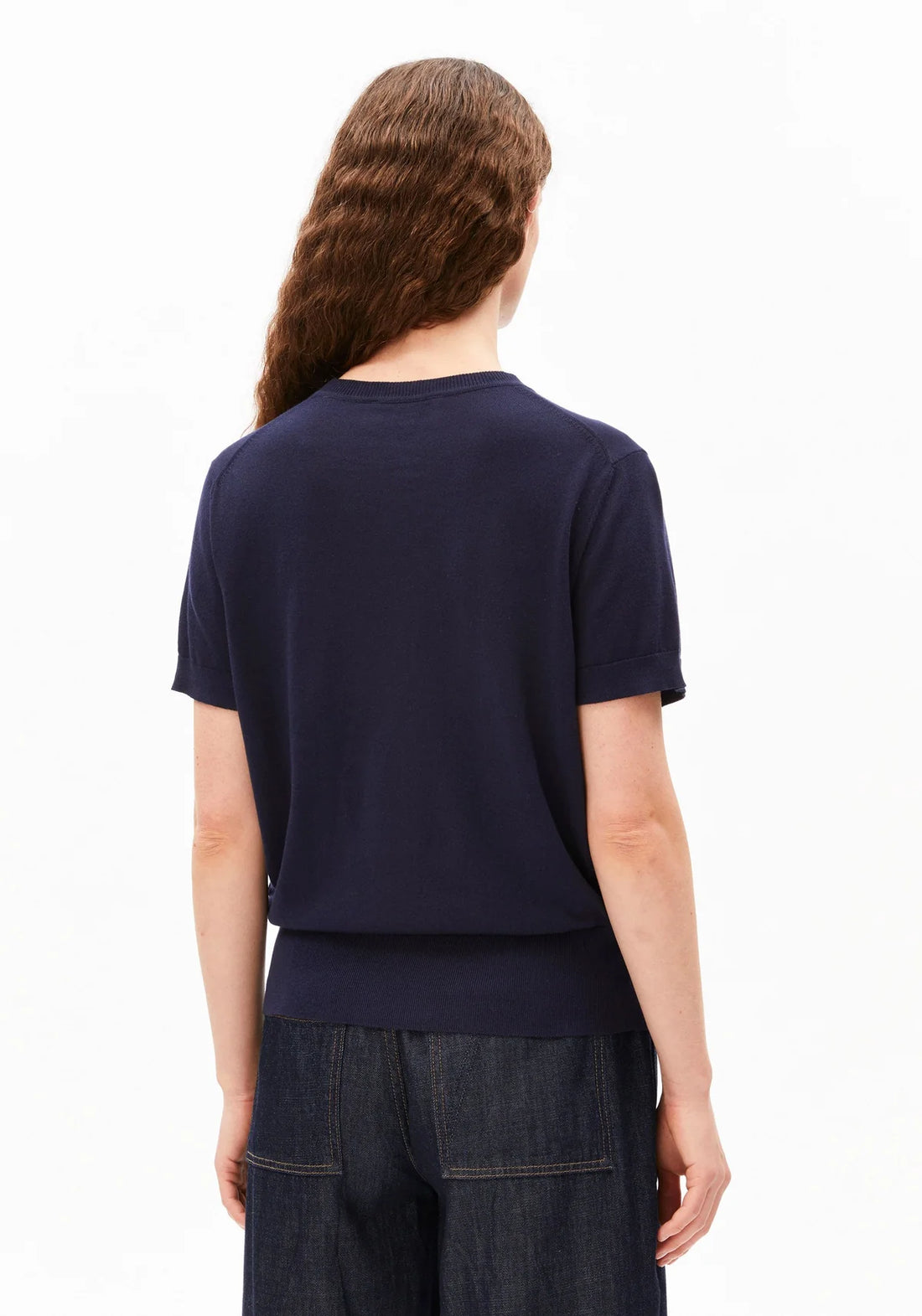 KURZÄRMLIGER STRICKPULLOVER TENCEL™ Lyocell Mix