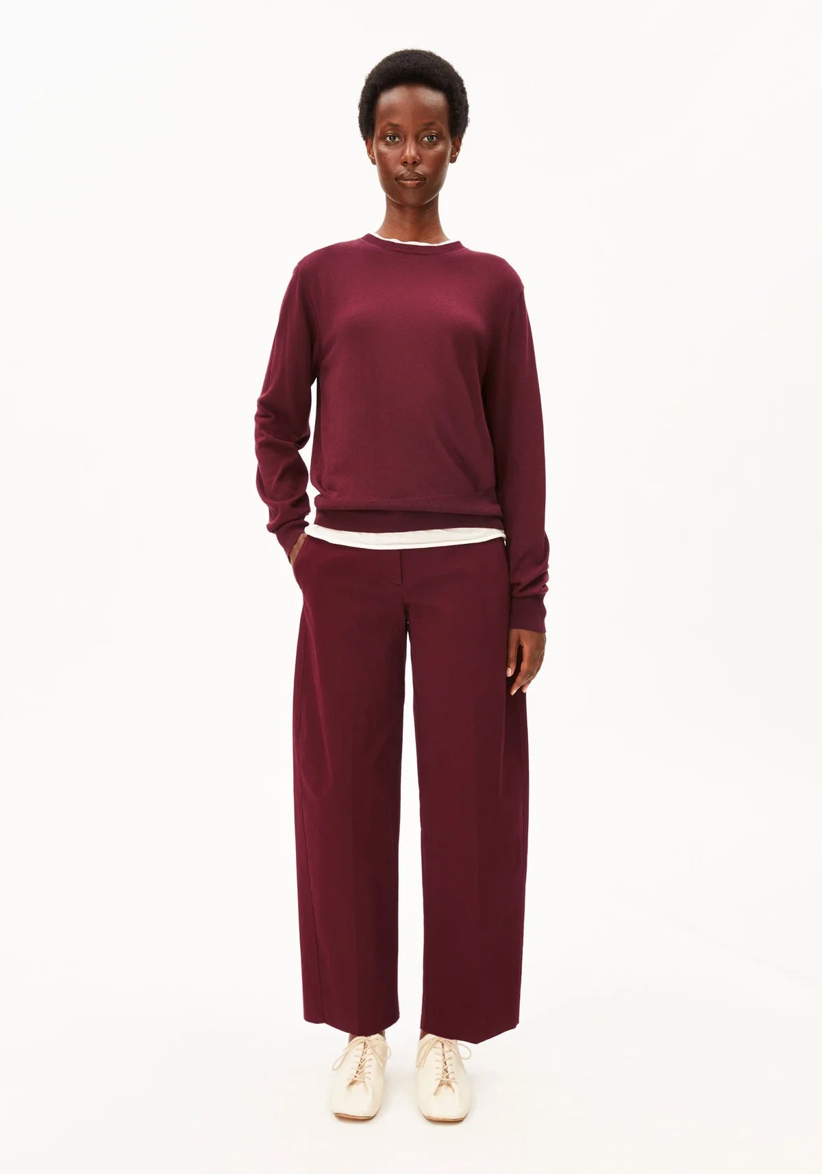 Barrel Leg Twill Pant – Velvet Red