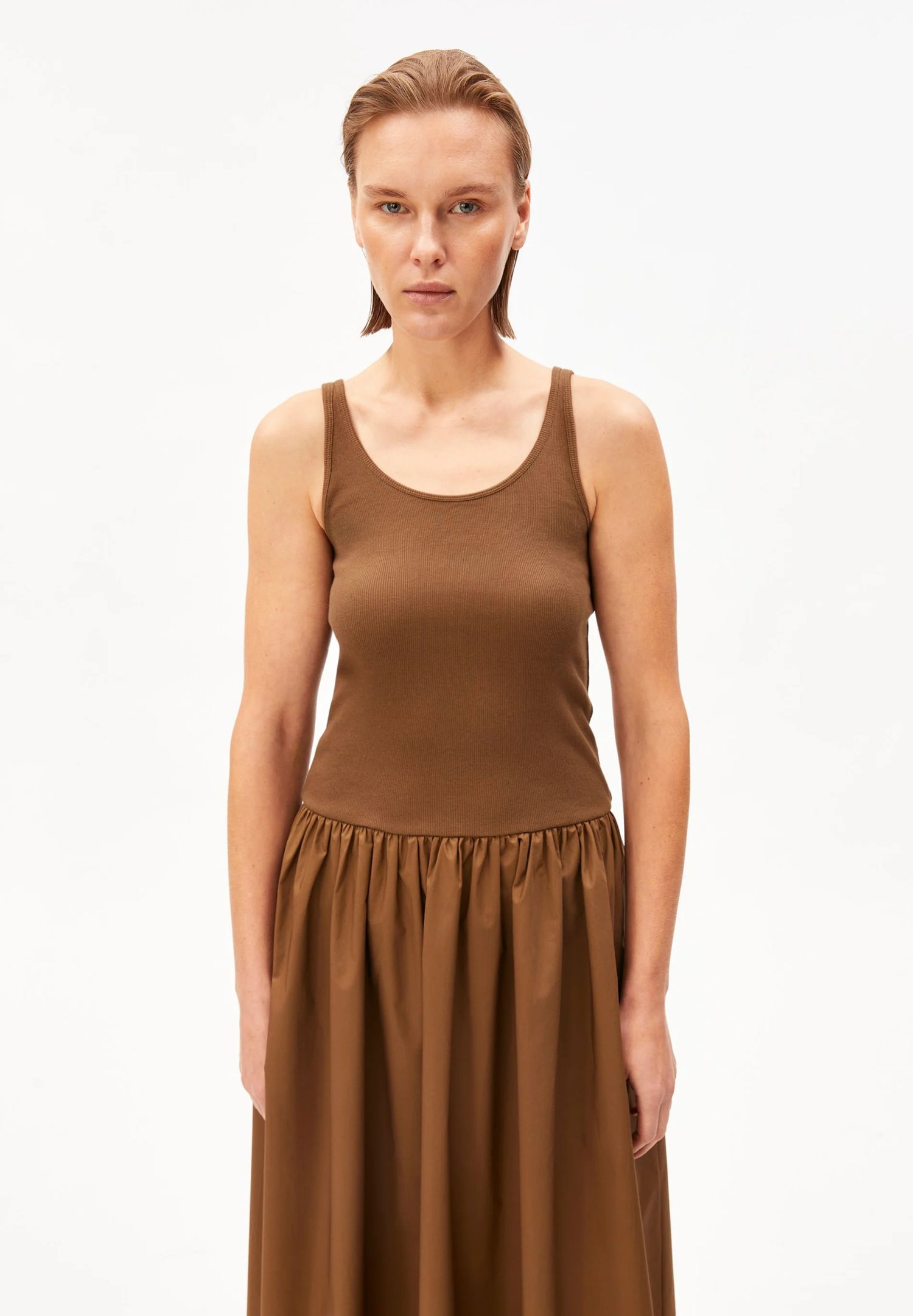 Material Mix Dress - dried palm-dried palm