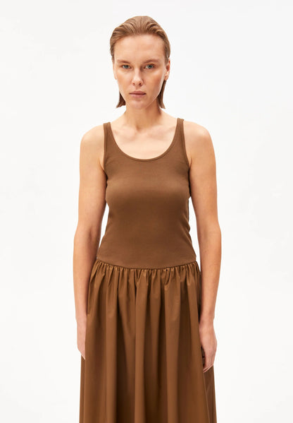 Material Mix Dress - dried palm-dried palm