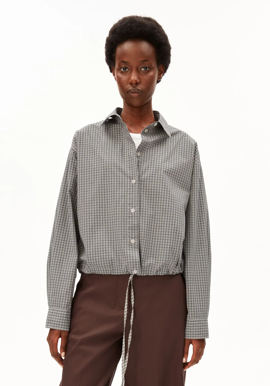 KARIERTE BLUSE MIT KORDELZUG 100% Bio-Baumwolle