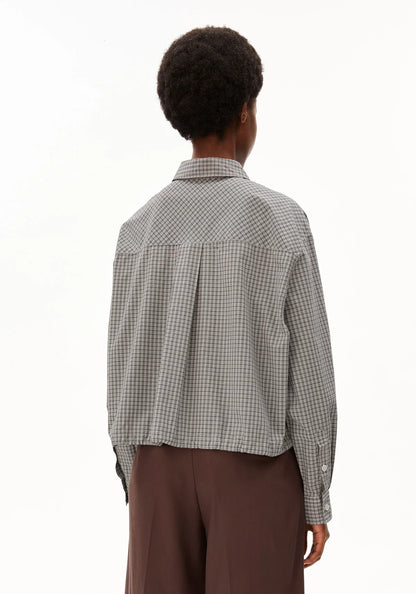 KARIERTE BLUSE MIT KORDELZUG 100% Bio-Baumwolle