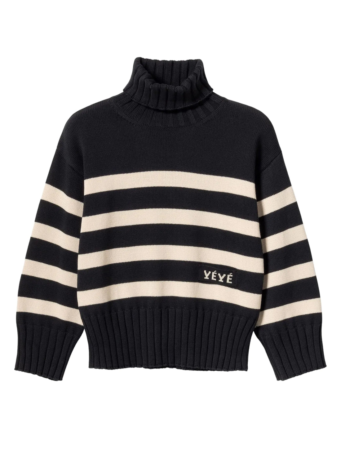 Gestreifter Strickpullover mit Rolkragen aus Bio-Baumwolle