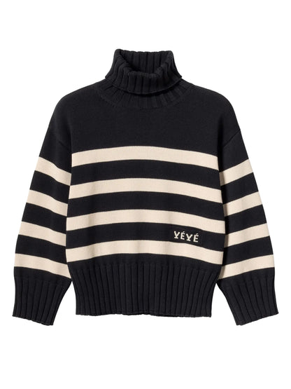 Gestreifter Strickpullover mit Rolkragen aus Bio-Baumwolle