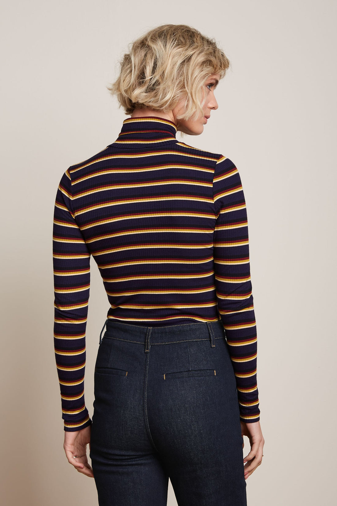 Rollneck Top Century Stripe in Evening Blue – Rollkragen