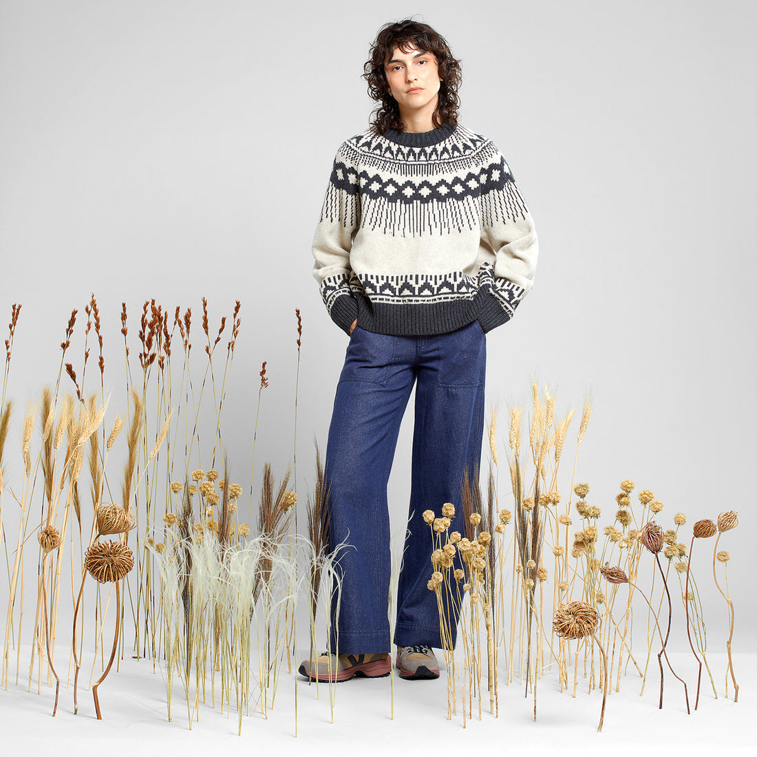 Sweater Senja Fair Isle in Pearl White