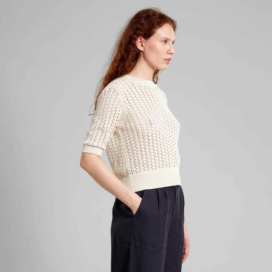 KNITTED T-SHIRT FLEN CROCHET VANILLA WHITE
