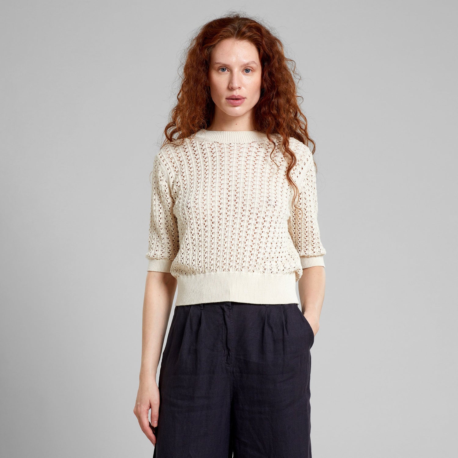 Strick-T-Shirt Flen Crochet in Vanilla White