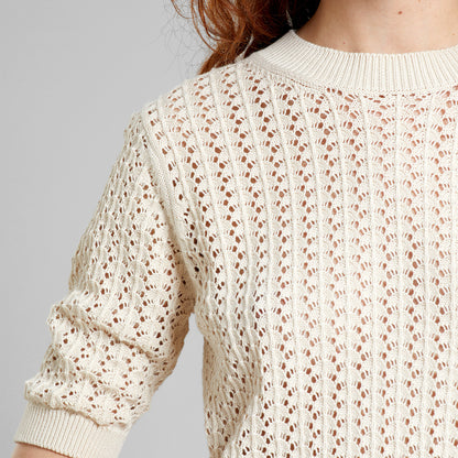 Strick-T-Shirt Flen Crochet in Vanilla White