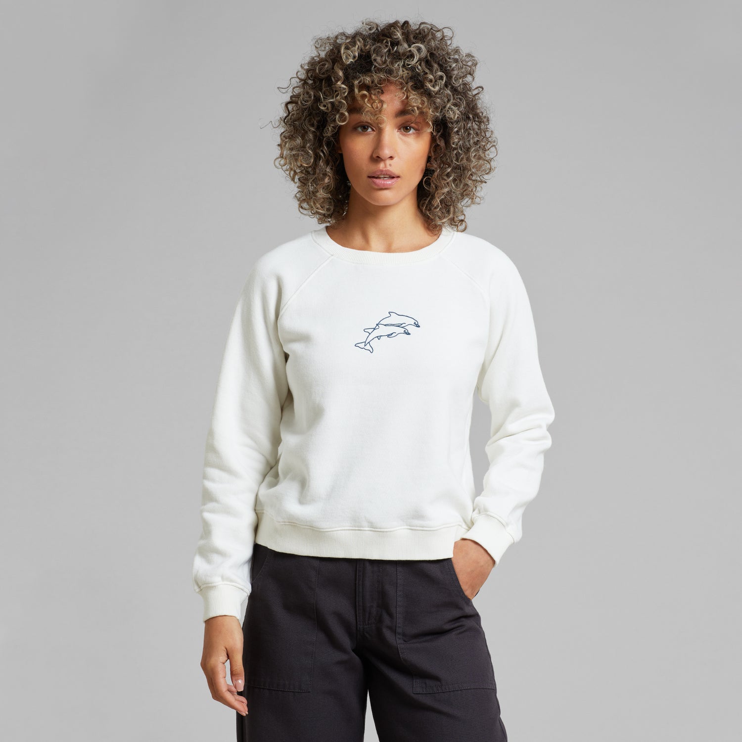 Sweatshirt Ystad mit doppelter Delfin Stickerei