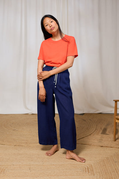 Leinenhose mit weitem Bein aus 100 % Leinen