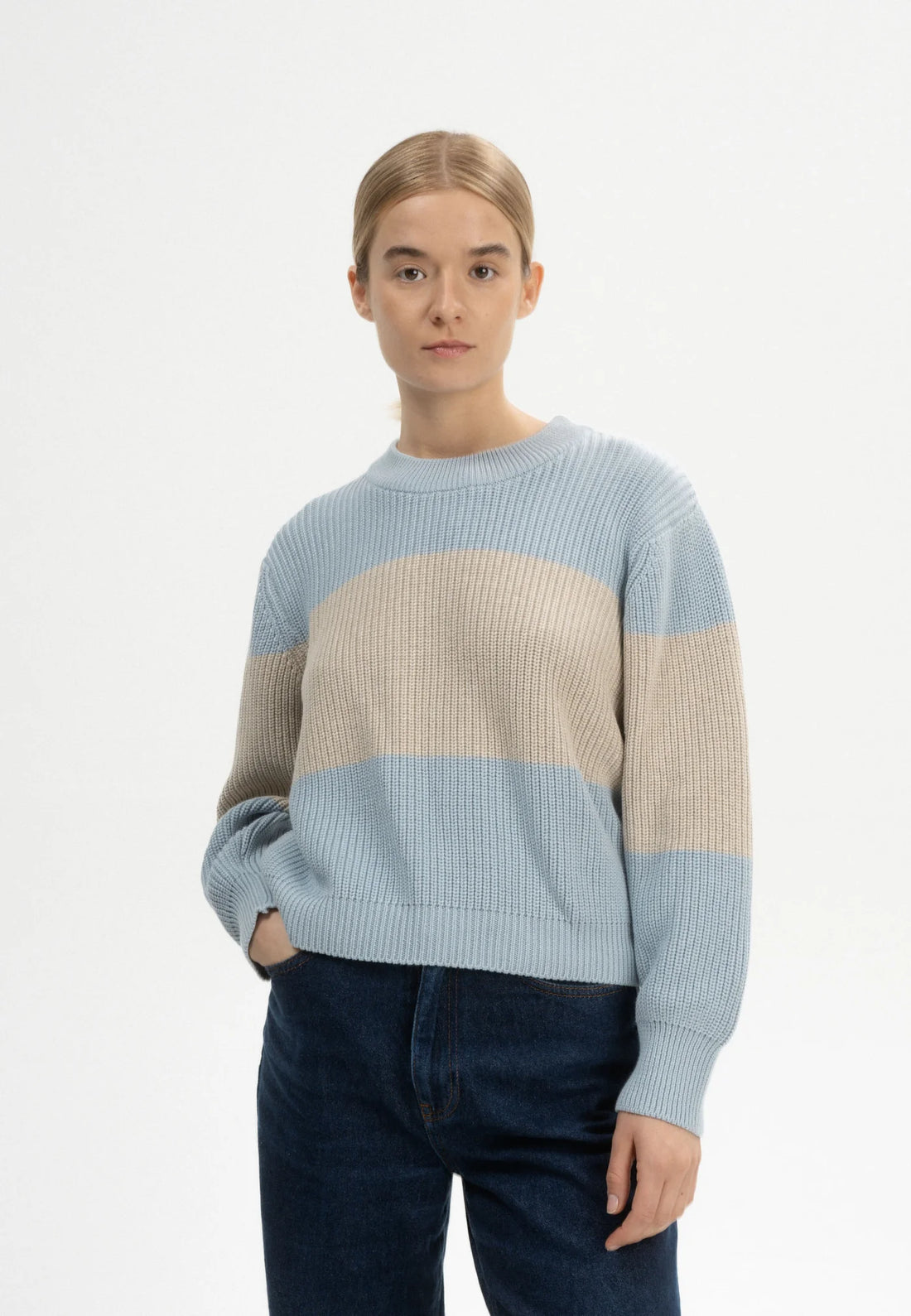 Rippstrick Pullover ADAH STRIPES cloudy blue / kiesel melange gestreift