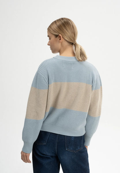 Rippstrick Pullover ADAH STRIPES cloudy blue / kiesel melange gestreift