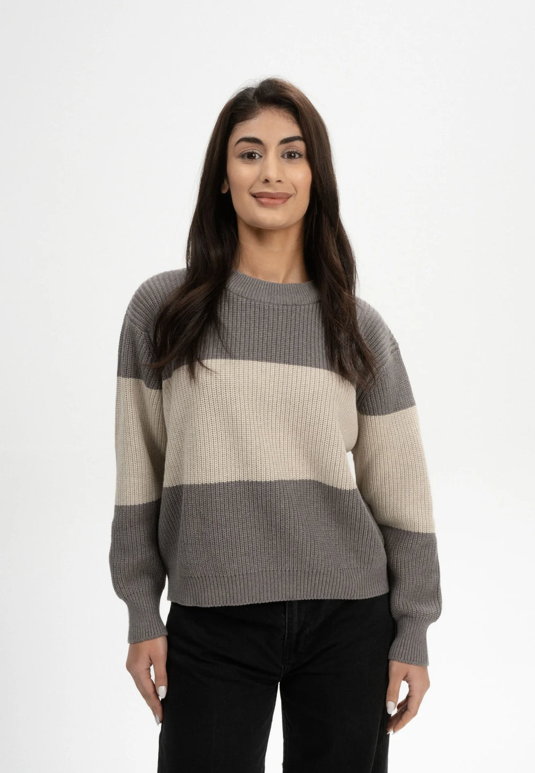 Rippstrick Pullover ADAH STRIPES  bear melange / kiesel melange gestreift
