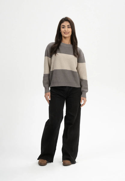 Rippstrick Pullover ADAH STRIPES  bear melange / kiesel melange gestreift