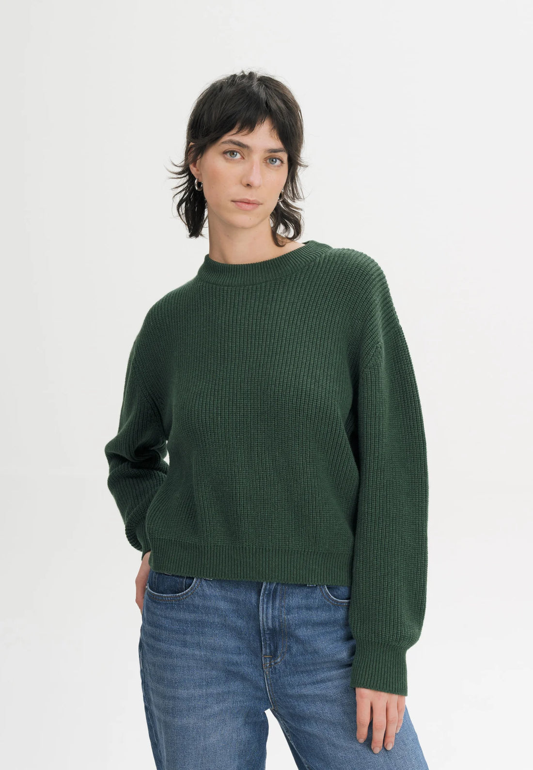 Damen Rippstrick Pullover deep forest melange Style ADAH
