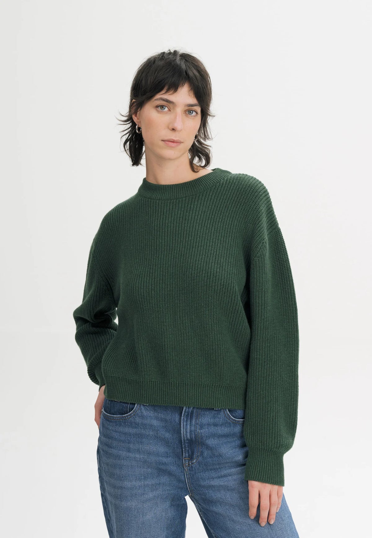 Damen Rippstrick Pullover deep forest melange Style ADAH