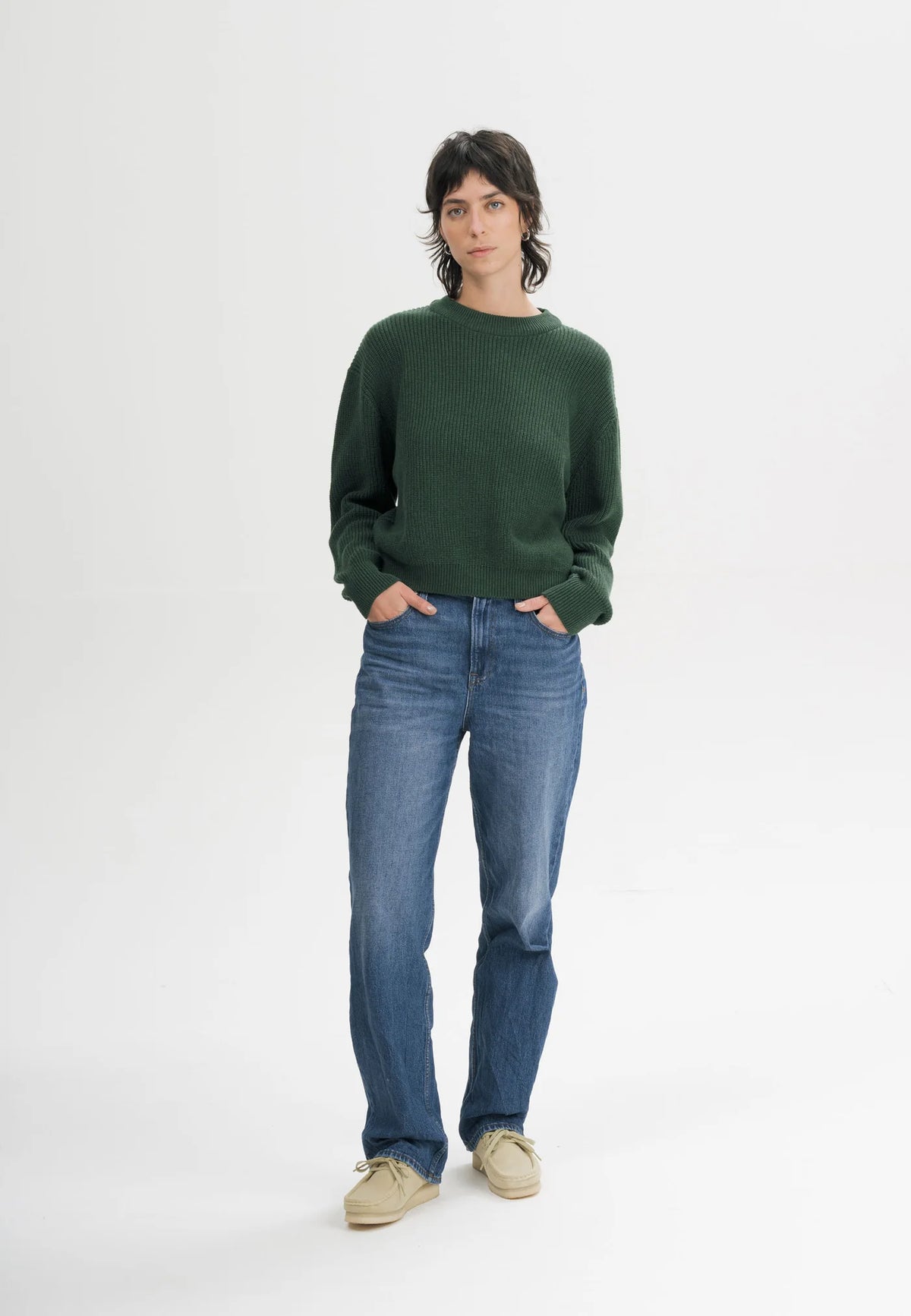 Damen Rippstrick Pullover deep forest melange Style ADAH