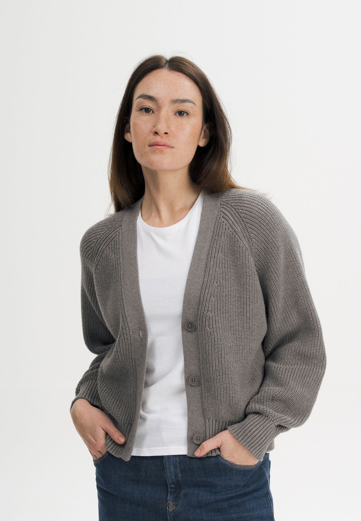 Damen Rippstrick Cardigan bear melange Style BHUMA