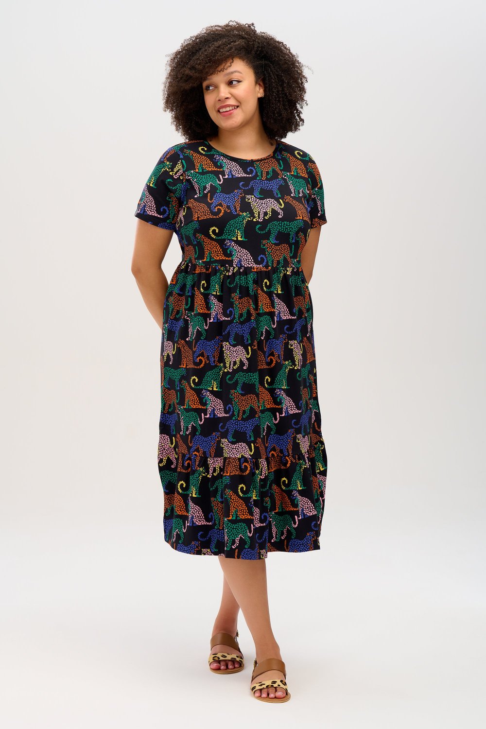 Smok-Kleid Unna mit Leopard Print