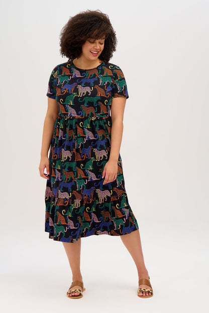 Smok-Kleid Unna mit Leopard Print