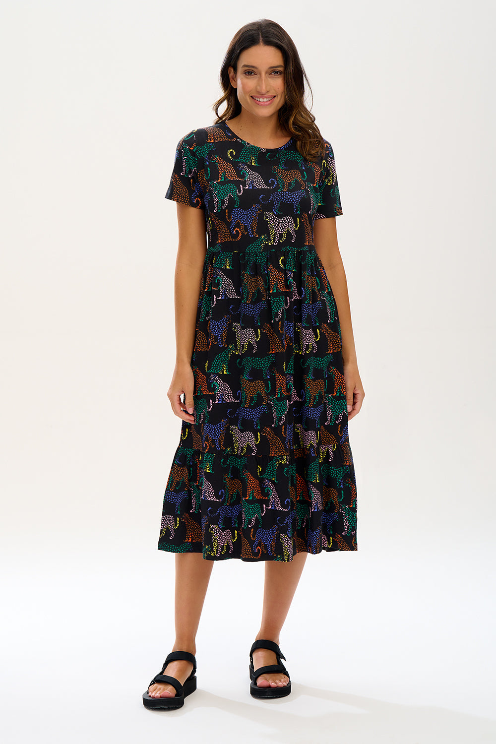 Smok-Kleid Unna mit Leopard Print