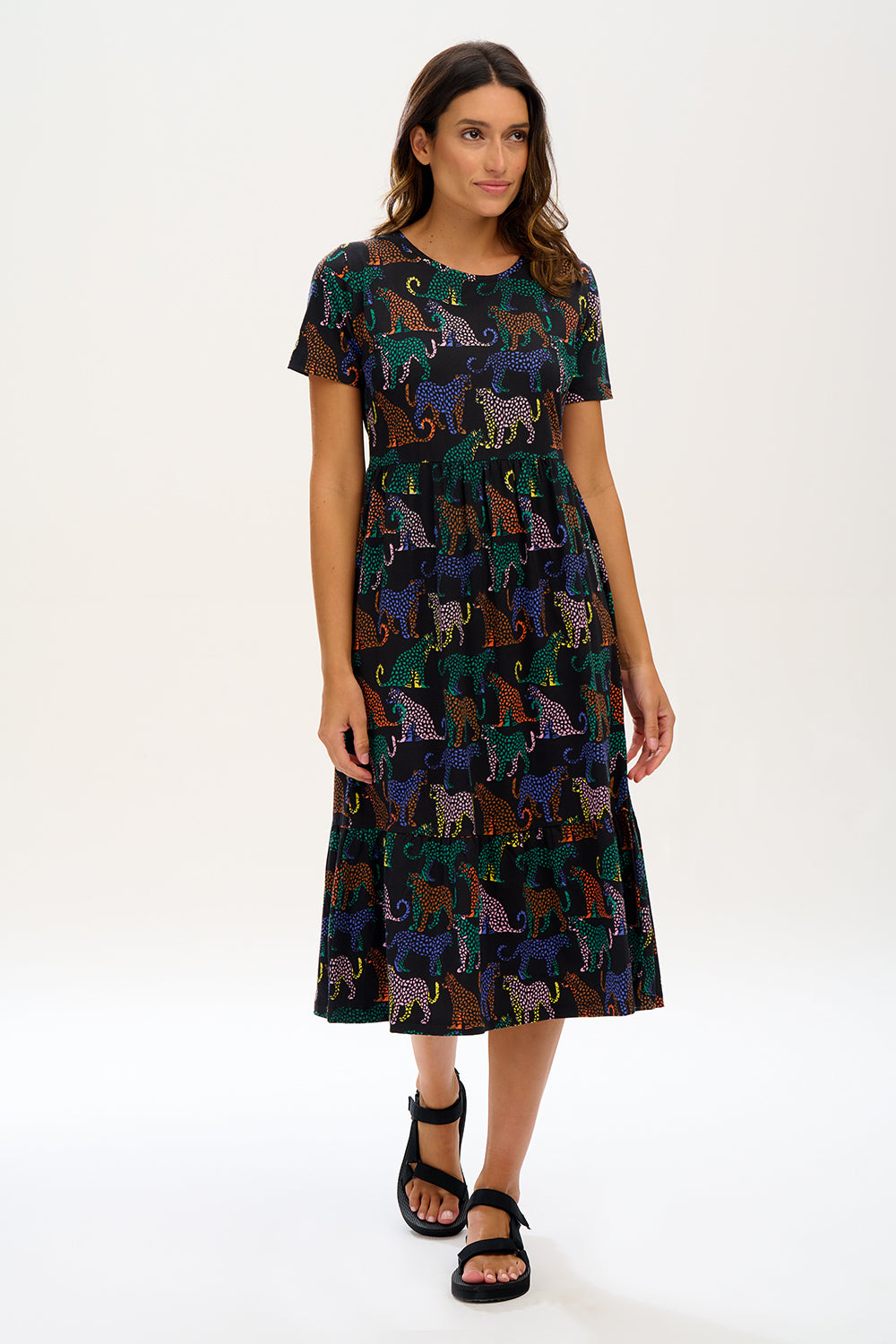 Smok-Kleid Unna mit Leopard Print