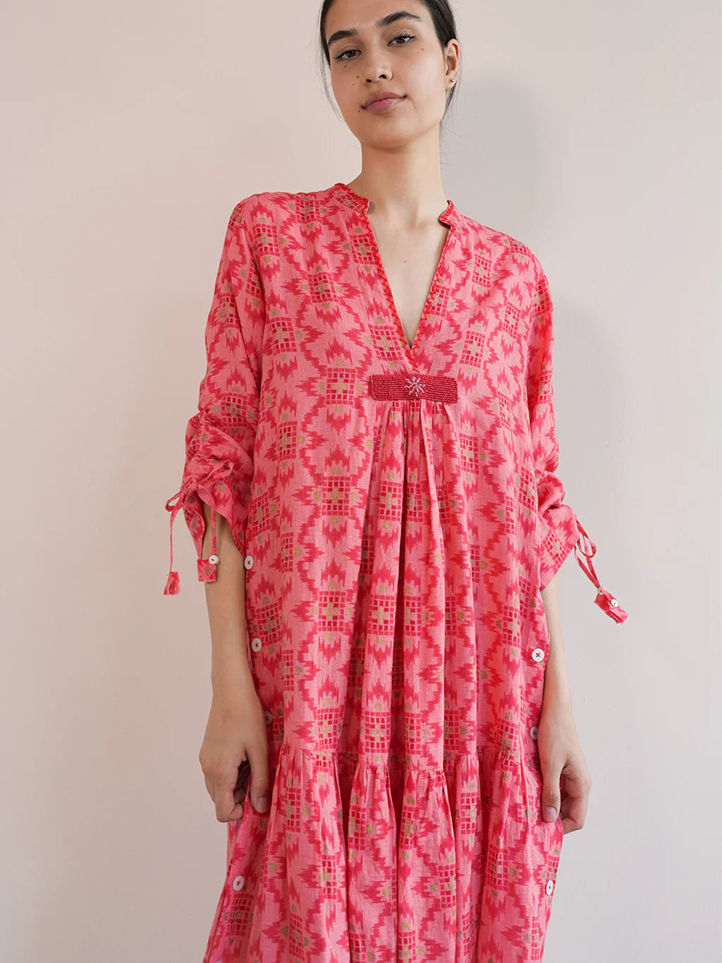 Midi-Kleid Catmint in Coral Ikat
