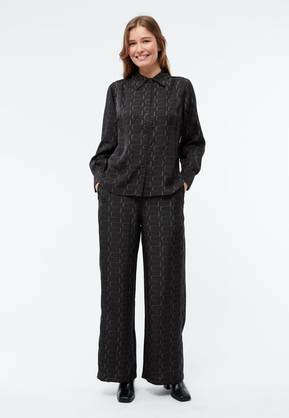 Weite Hose GBMARLA aus TENCEL™ mit Peach-Effekt - Black / Dark Khaki (Waves)