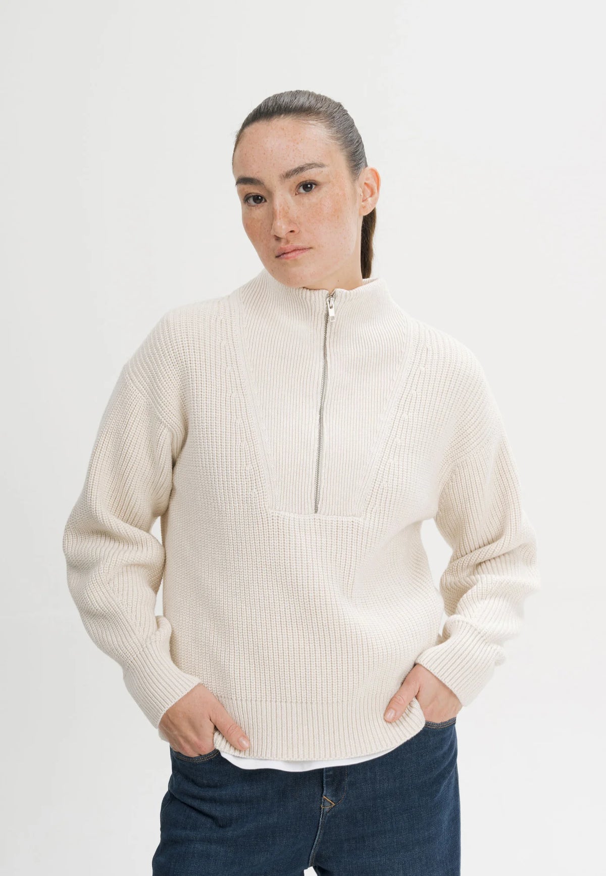 Damen Rippstrick Troyer cream melange Style KIMAYA