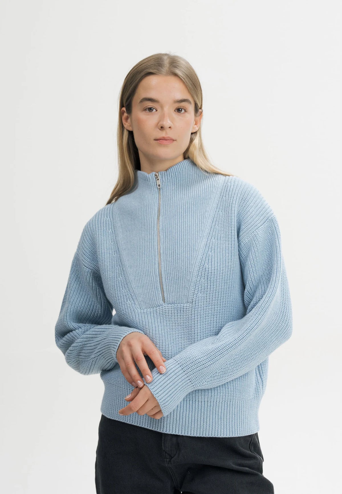 Damen Rippstrick Troyer salty blue melange Style KIMAYA