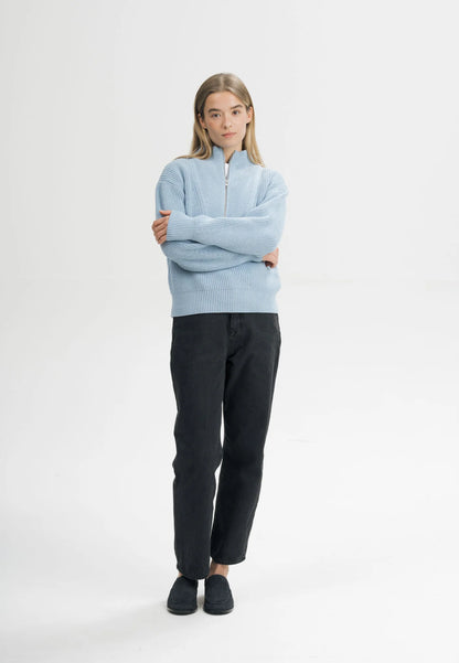 Damen Rippstrick Troyer salty blue melange Style KIMAYA