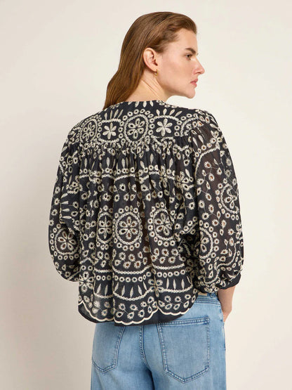 STICKEREIBLUSE MIT KRÄUSELN