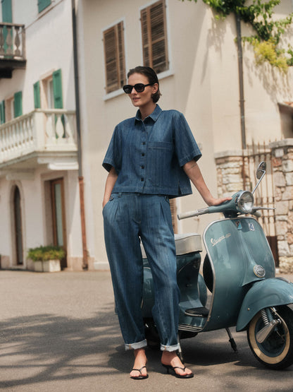 Jeans mit Bundfalte aus Bio-Baumwolle (GOTS)