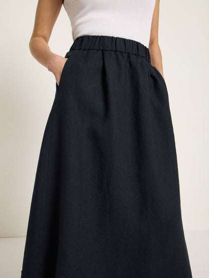 Midirock aus 100% Leinen – Farbe Midnight