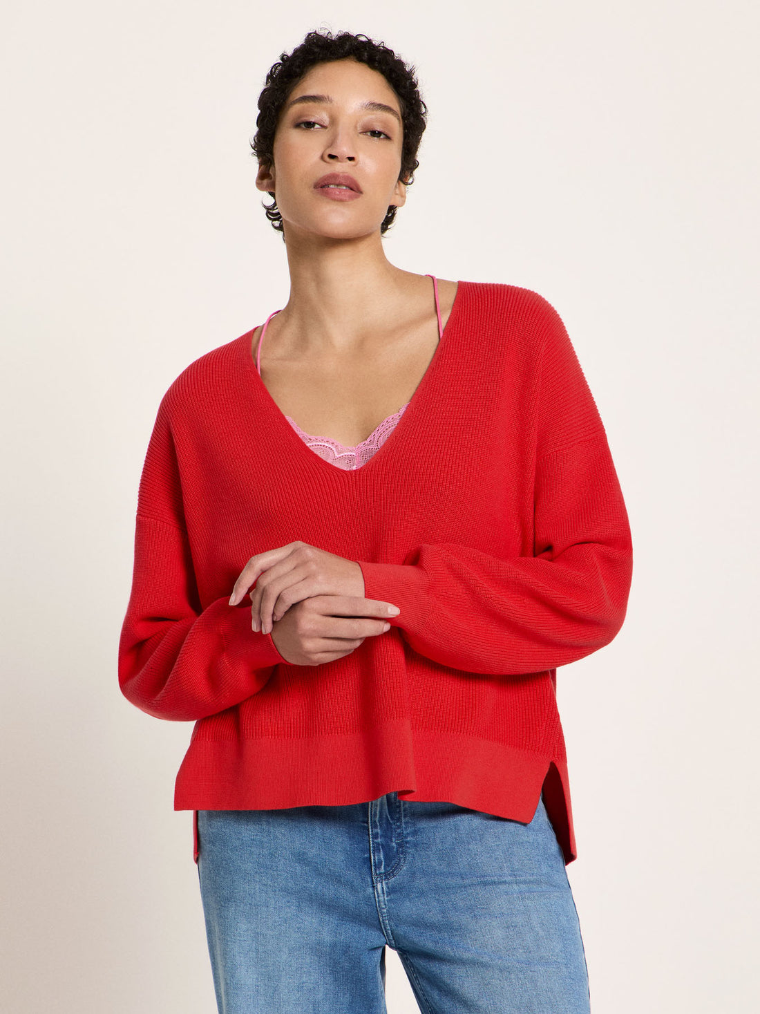 Pullover mit V-Ausschnitt aus Bio-Baumwolle (GOTS)