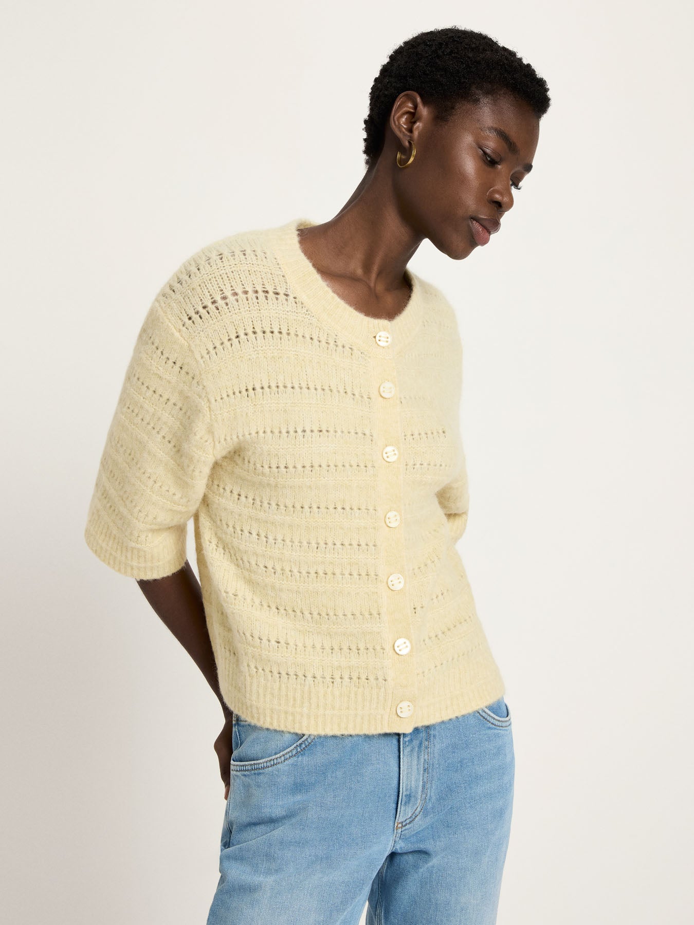 Strickjacke mit 3/4-Arm und Ajour-Strick