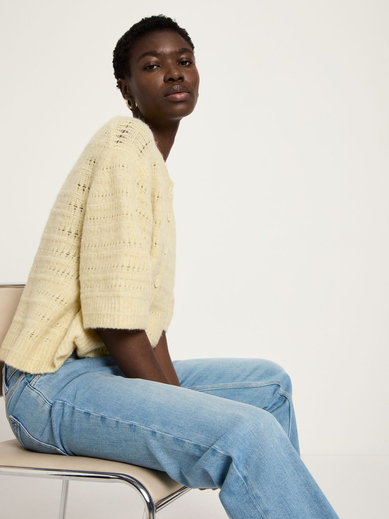 Strickjacke mit 3/4-Arm und Ajour-Strick