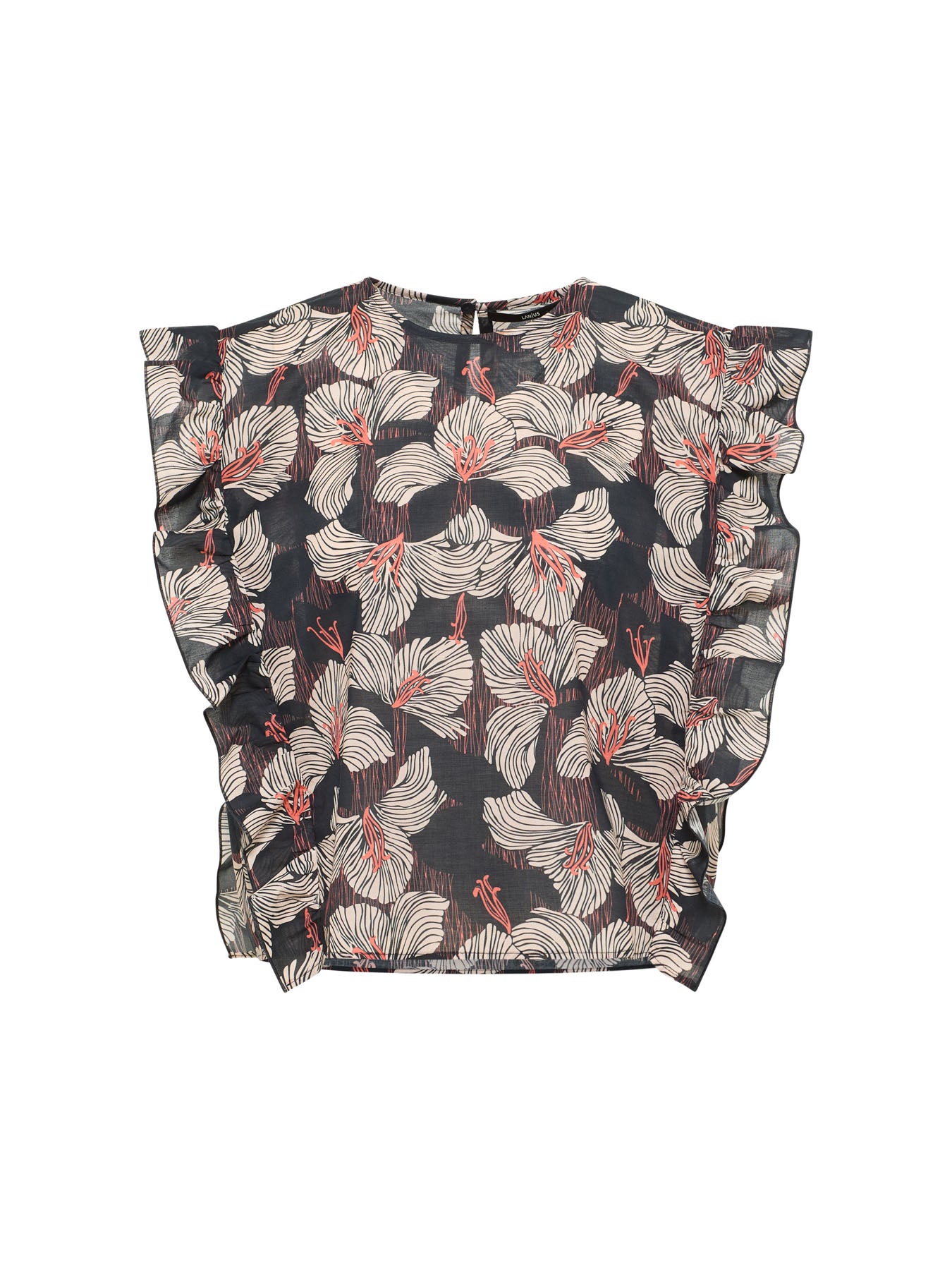 Blusenshirt mit Volant – Bloom Print Onyx