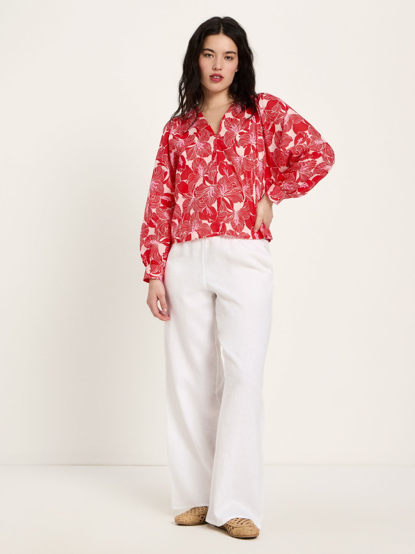 Bluse aus Bio-Baumwolle mit floralem Print – Bloom Red