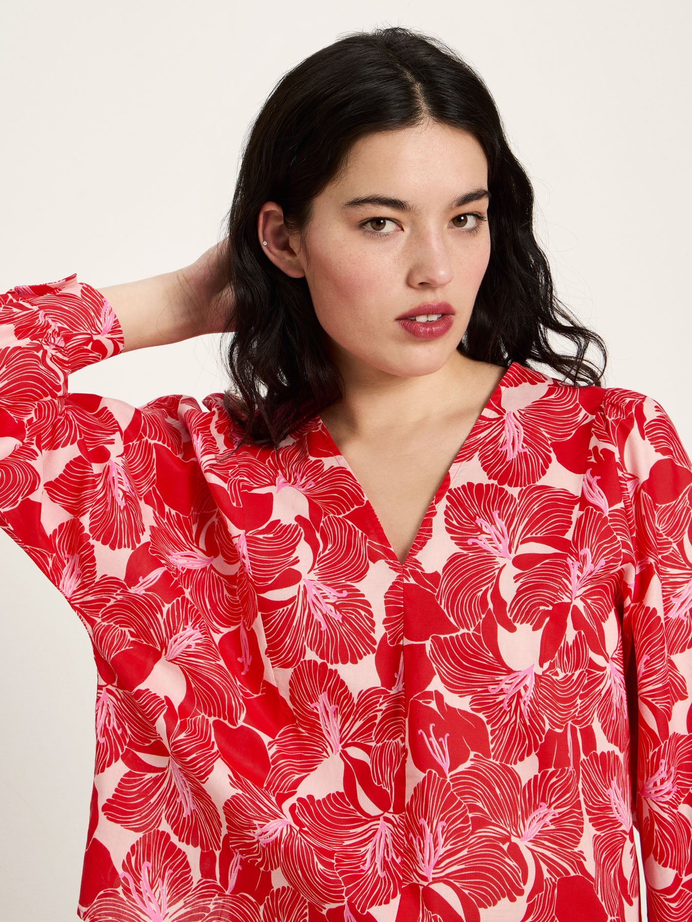 Bluse aus Bio-Baumwolle mit floralem Print – Bloom Red