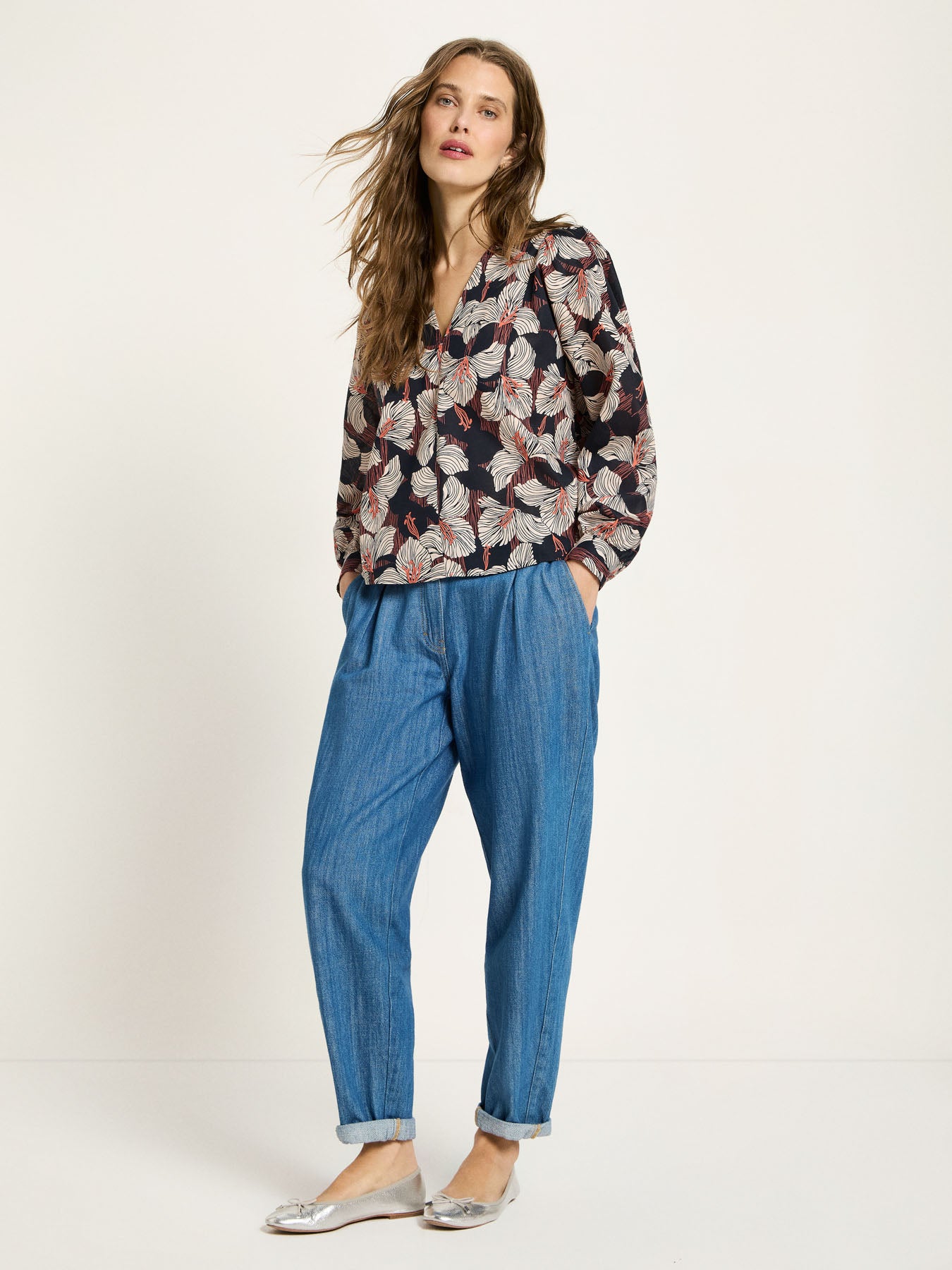 Bluse mit Kräuseln aus Bio Baumwollen -GOTS Bluse