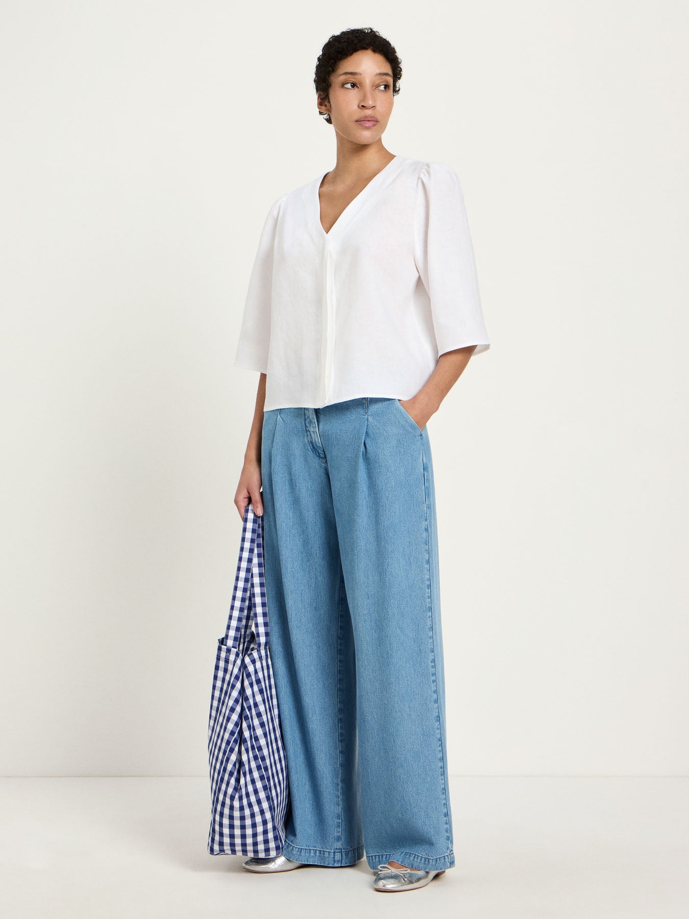 3/4-Arm-Bluse aus 100% Bio-Leinen – GOTS-zertifiziert