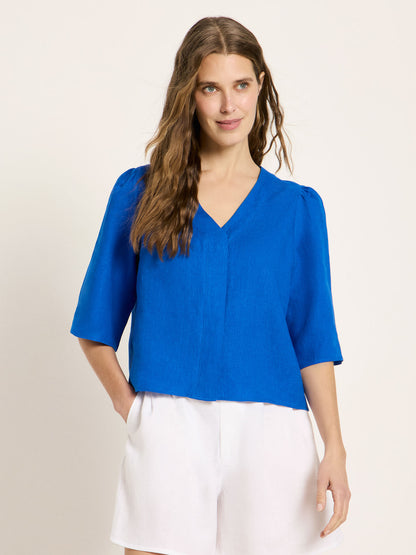 3/4-Arm-Bluse aus 100% Bio-Leinen – Farbe Lapis GOTS-zertifiziert