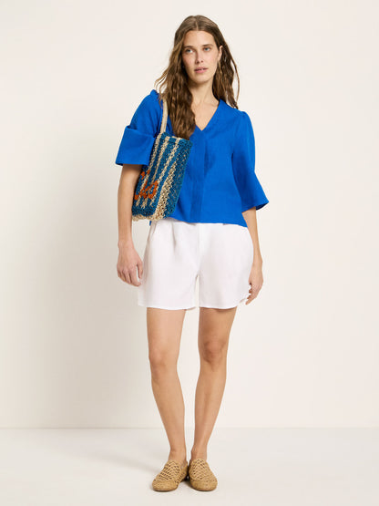 3/4-Arm-Bluse aus 100% Bio-Leinen – Farbe Lapis GOTS-zertifiziert
