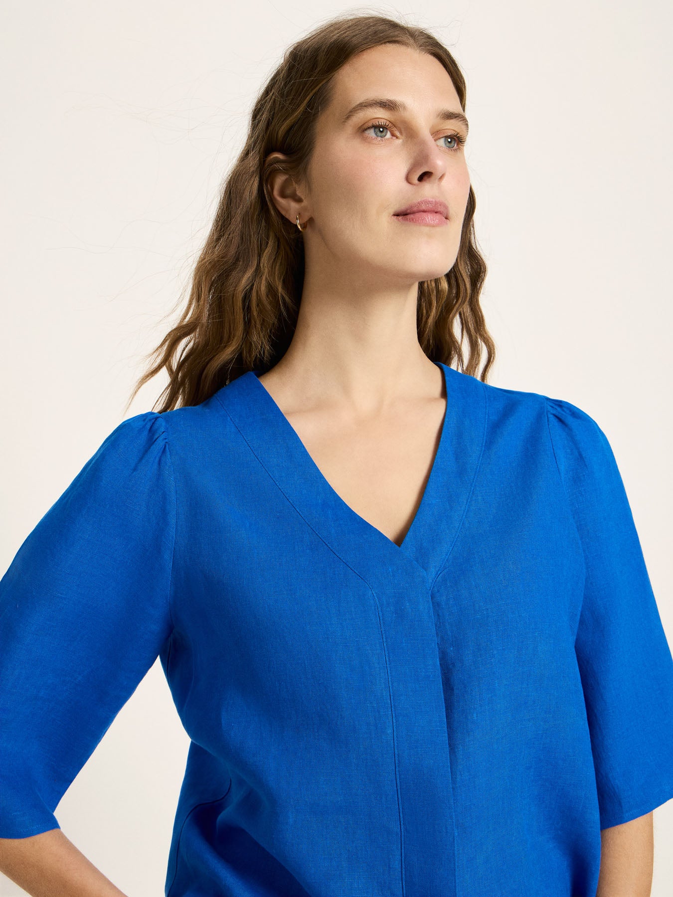 3/4-Arm-Bluse aus 100% Bio-Leinen – Farbe Lapis GOTS-zertifiziert