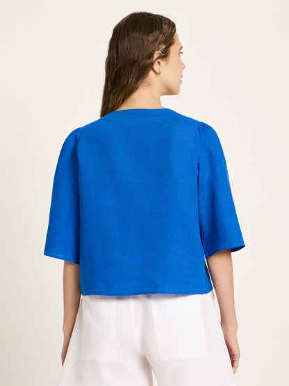 3/4-Arm-Bluse aus 100% Bio-Leinen – Farbe Lapis GOTS-zertifiziert